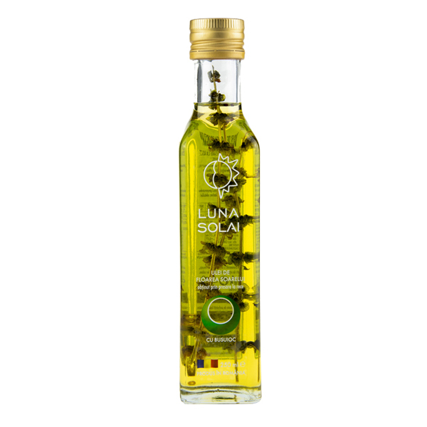 Ulei de floarea soarelui cu busuioc obținut prin presare la rece